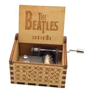 The Beatles Let It Be Wooden Hand-Crank Music Box With Vintage Carved Design